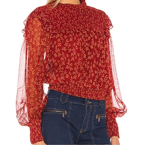 Free People Roma Blouse Berry Combo Red Large - Picture 3 of 12
